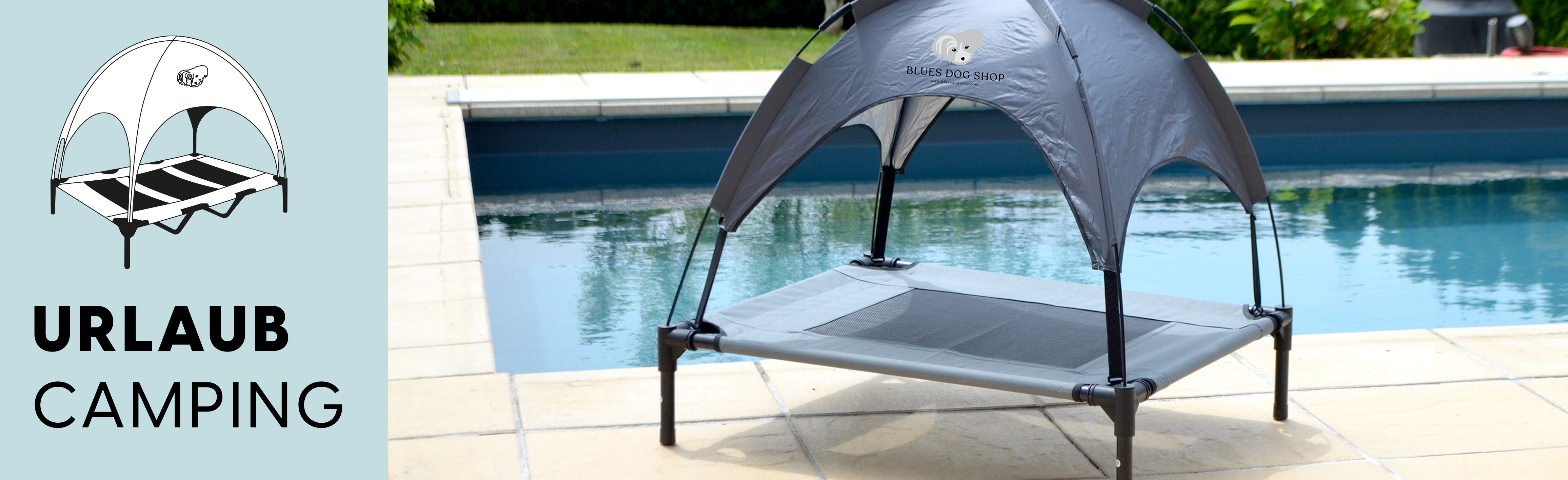 Blues sun lounger with sun protection